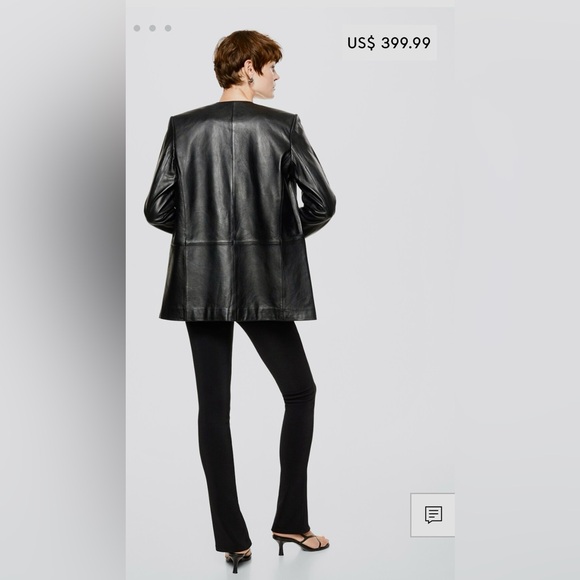 Mango 100% LEATHER BLAZER | size SMALL | | BLACK MINIMALIST OVERSIZED - Picture 4 of 16